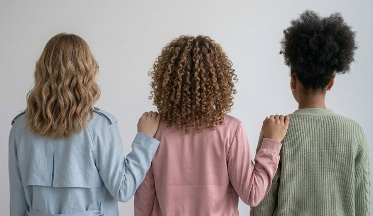 illustration showing wavy, curly, and coily hair patterns side by side
